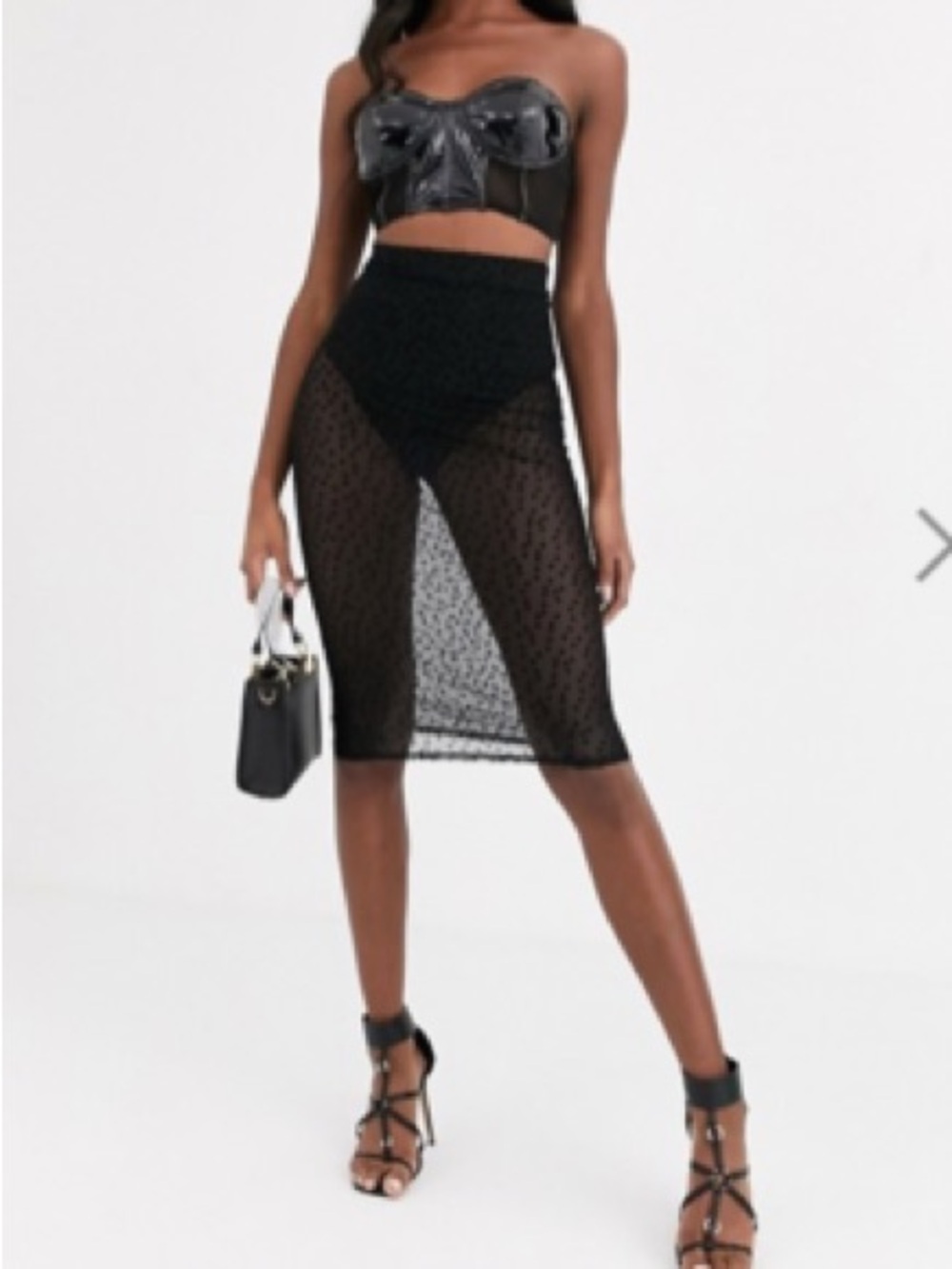 Missguided Black Sheer Polka-Dot Midi Skirt